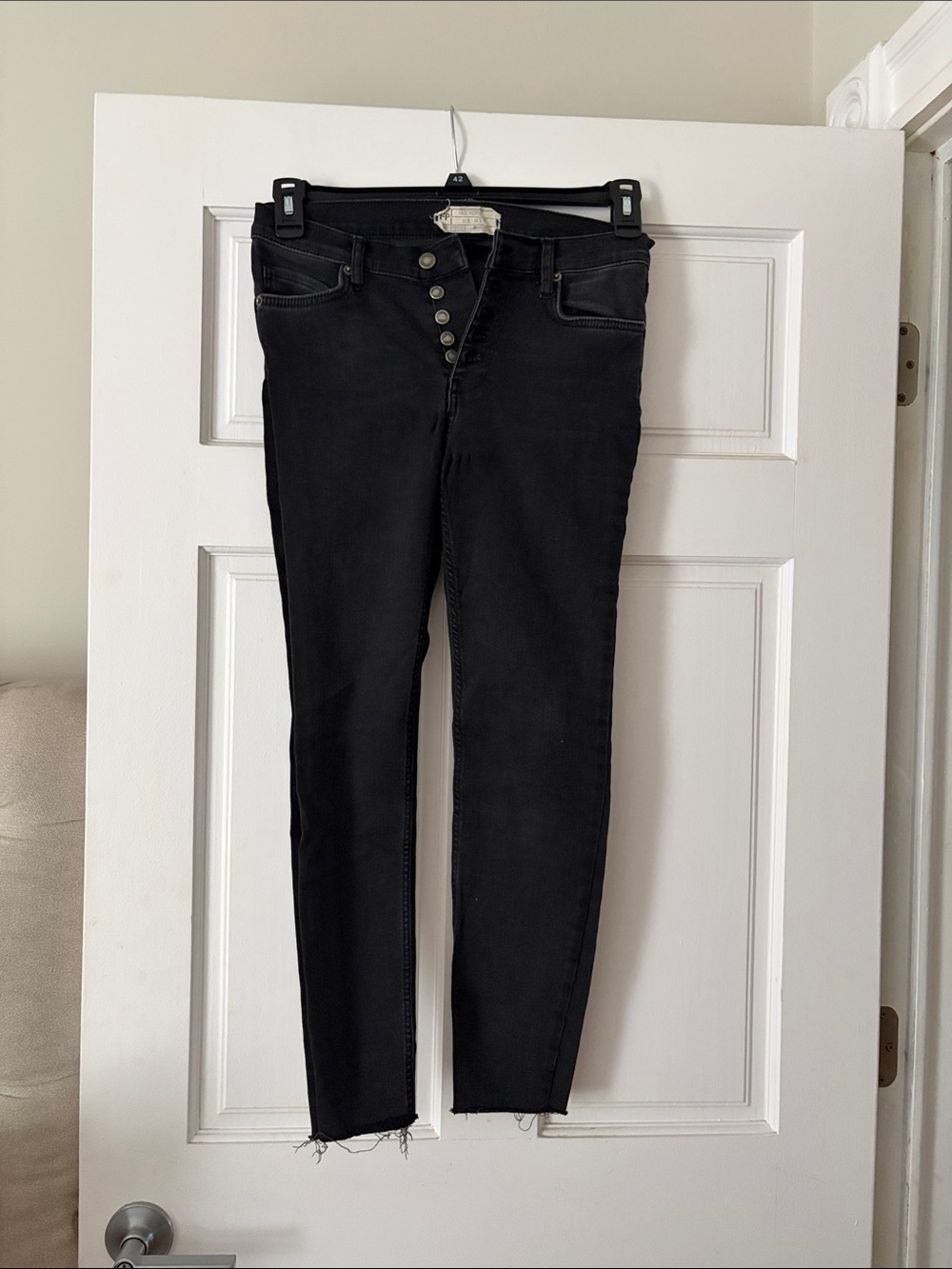 Free People Black Skinny Button-Fly Jeans